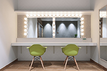 Marquee theatre lighting with lamp guards in theater dressing room