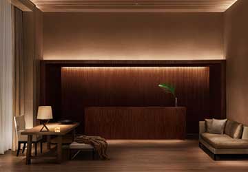 Custom Linear Lighting Fixtures in hotel lobby