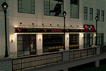Marquee theatre lighting at bar restaurant overhang